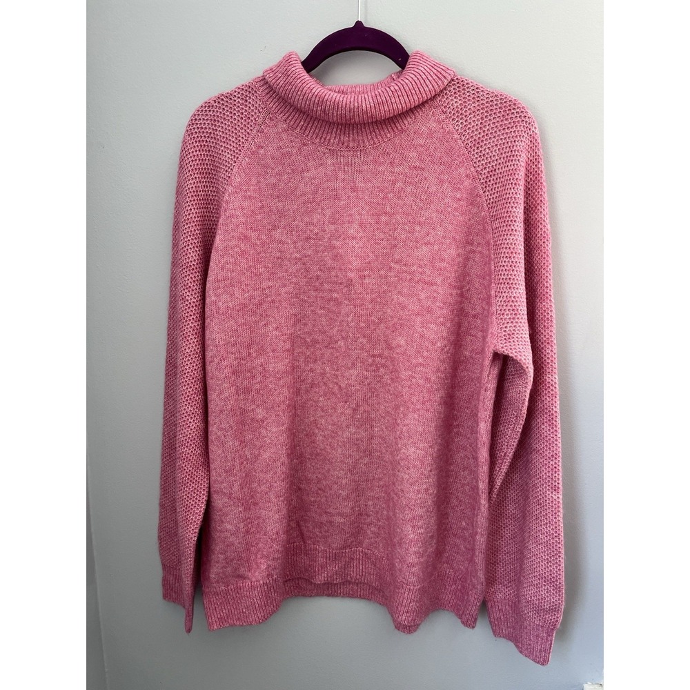 Loft Women's XL Pink Pullover Sweater, Waffle Long Sleeve Turtleneck Knit Casual